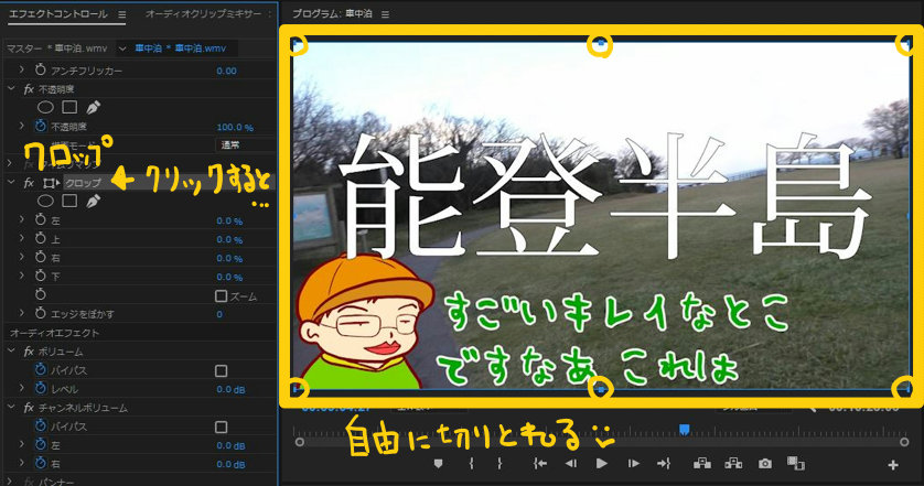 Premiere Pro 動画をクロップで画面の一部だけ切り抜く パビリアム